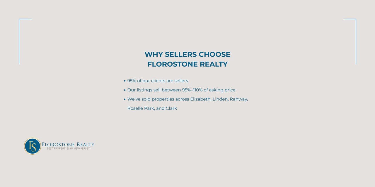  Slide showing why sellers choose Florostone Realty, highlighting seller-focused service, strong sale-to-list ratios, and local market expertise