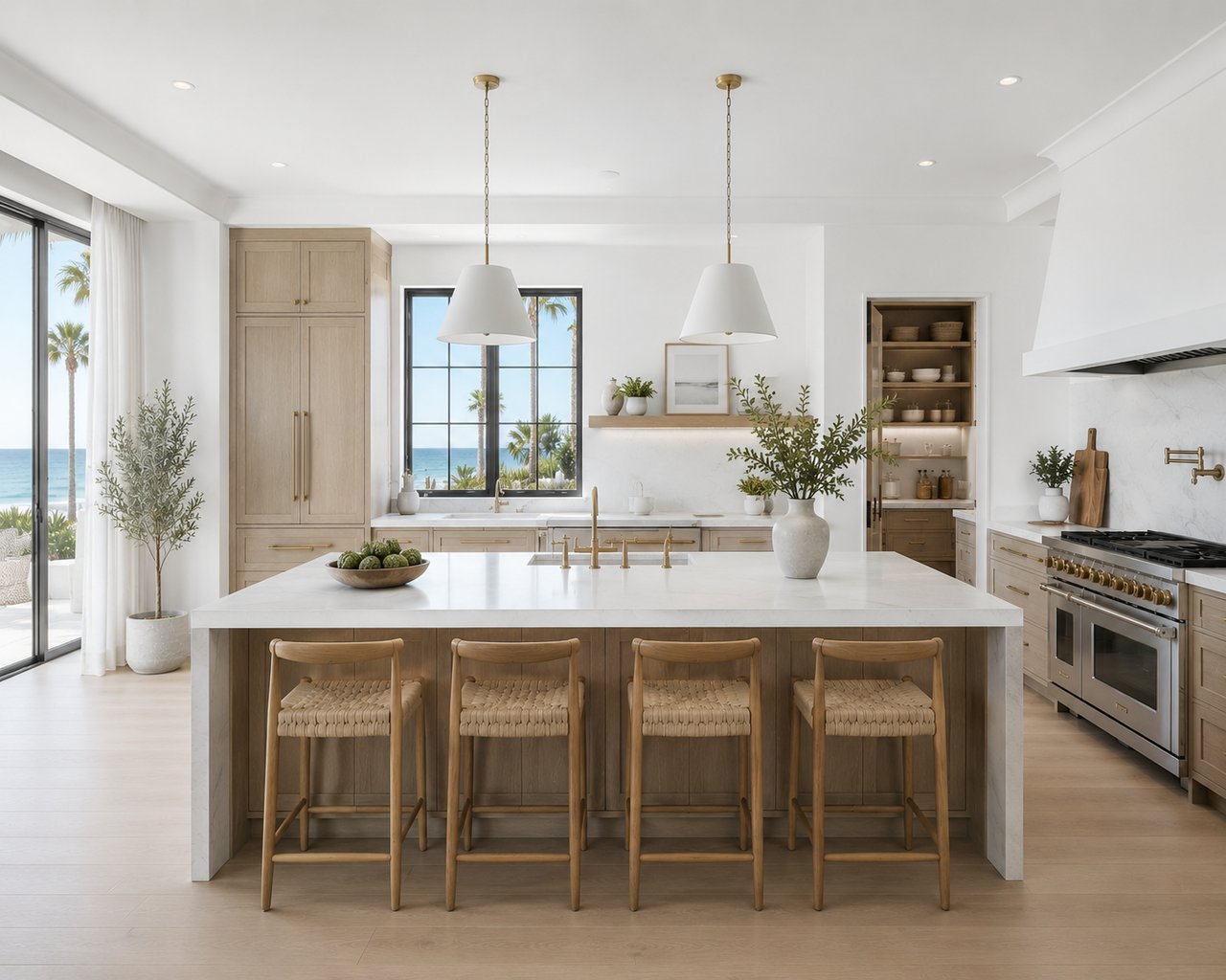 coast kitchen with large kitchen island jute barstools