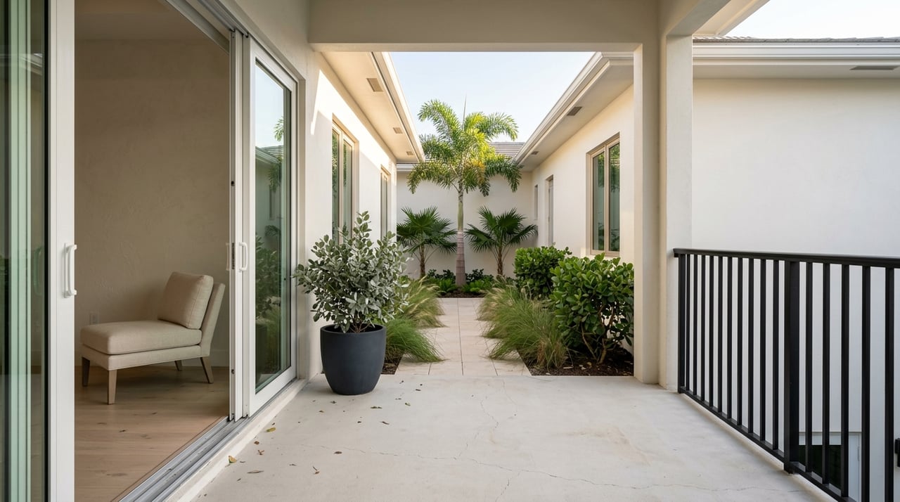 Condo lanai opening onto a courtyard