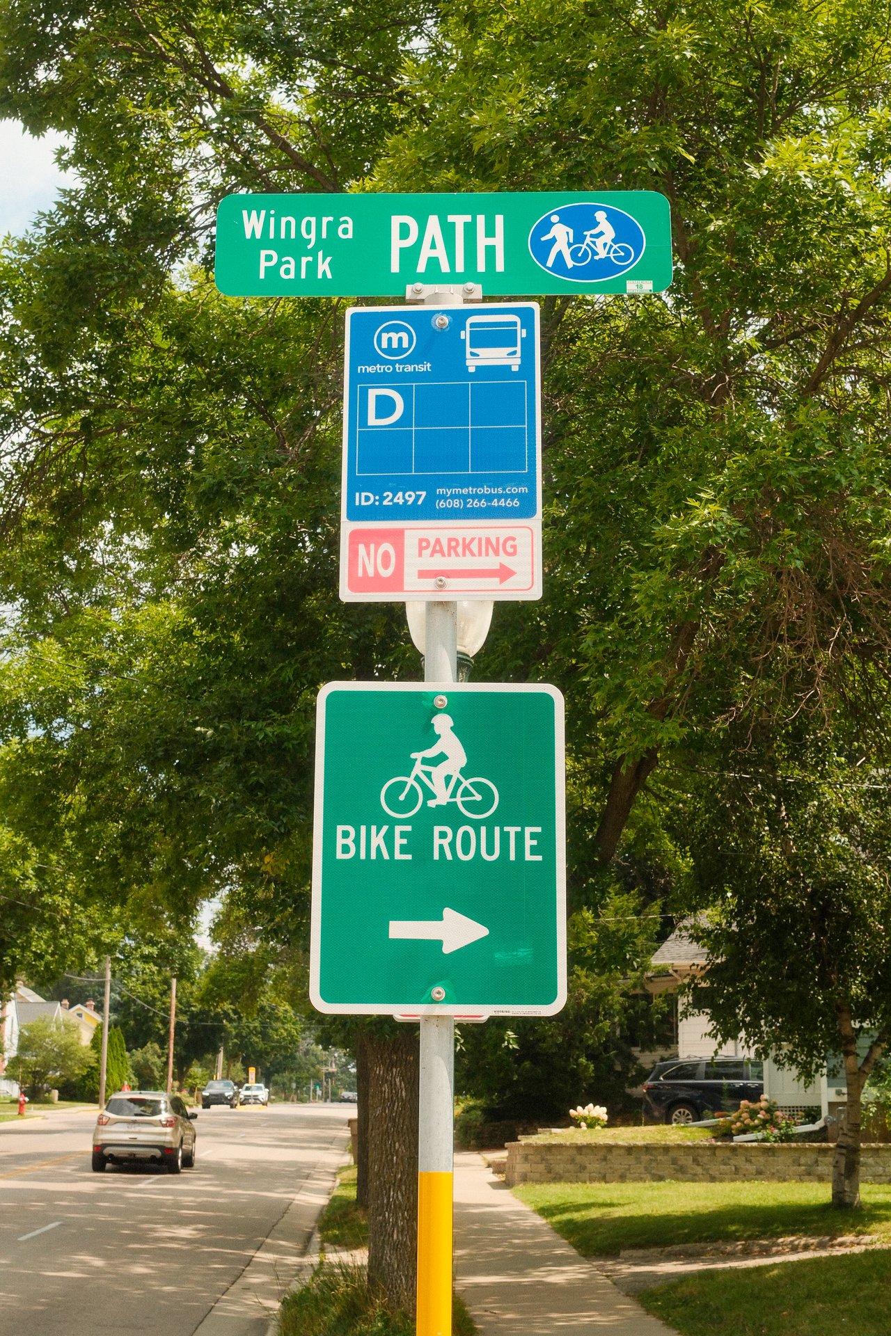 Bike path sign at Wingra Park near Monroe Street in Madison, Wisconsin