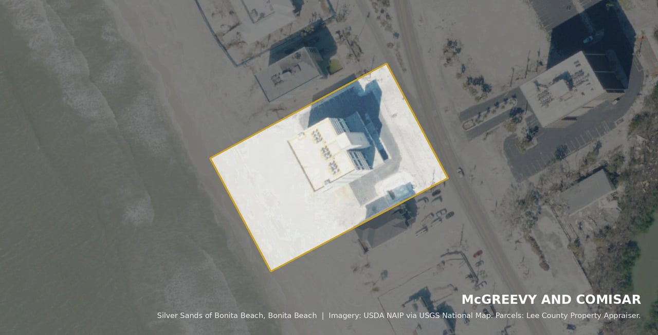Aerial view of Silver Sands of Bonita Beach condominium, Bonita Beach, FL