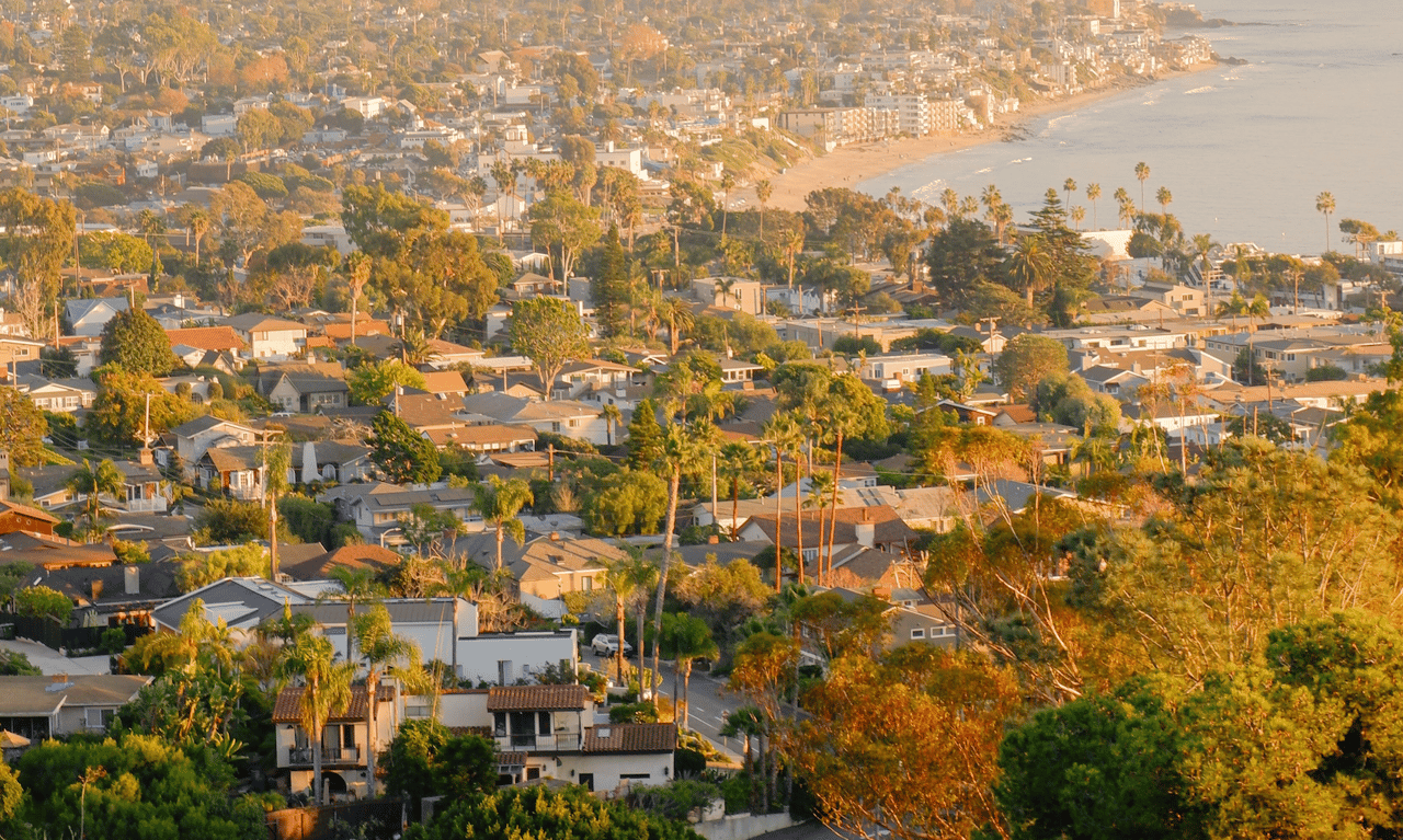 Aerial view of Pacific Palisades, highlighting the community and surrounding residential landscape.