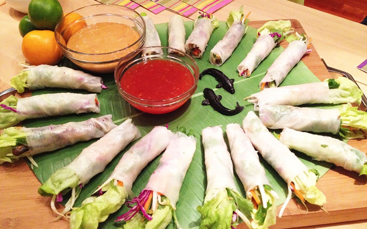 Savory Mushroom Spring Rolls-Peanut Sauce