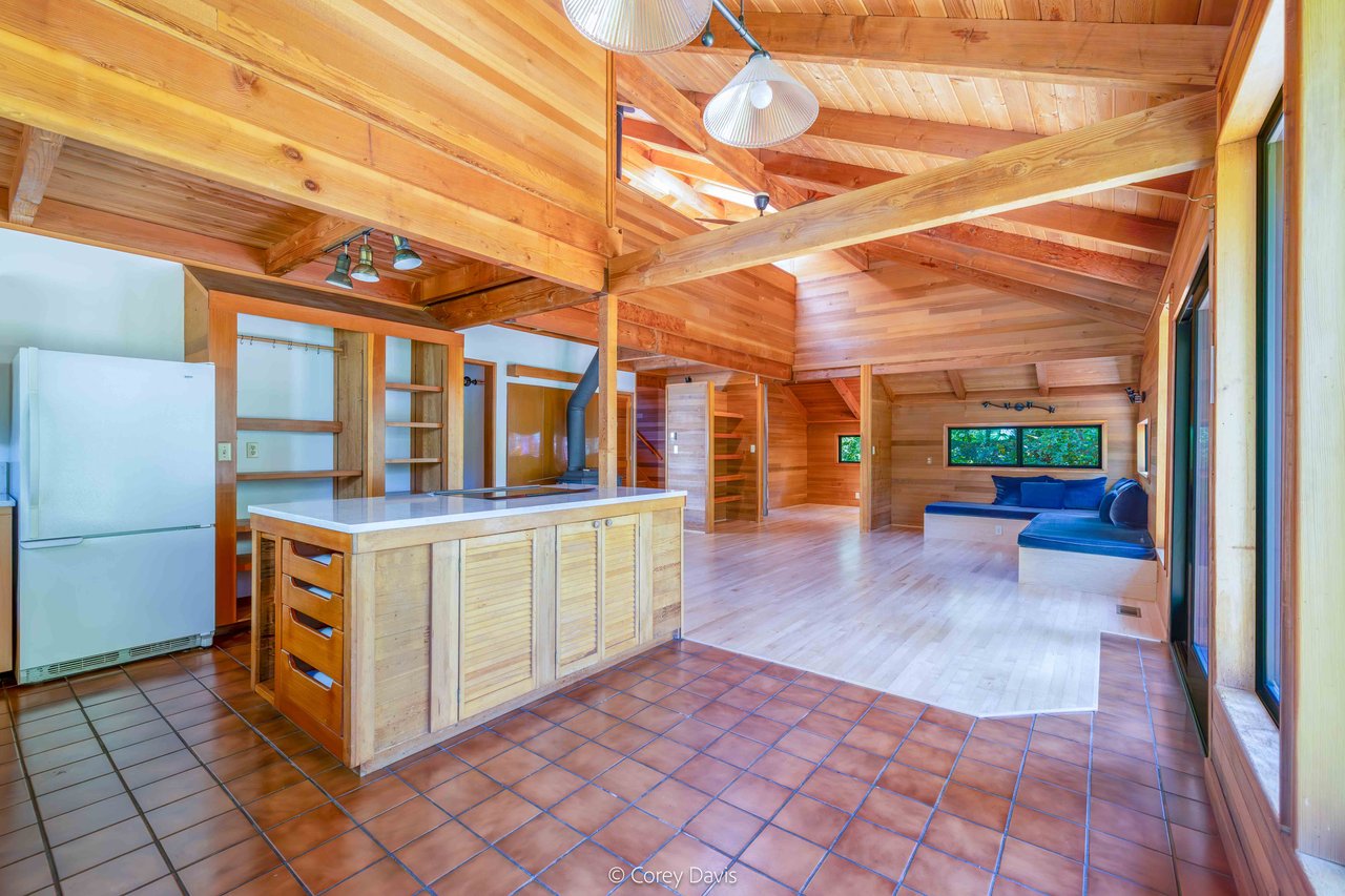 interior of Manzanita coastal craftsman style home with cedar interior