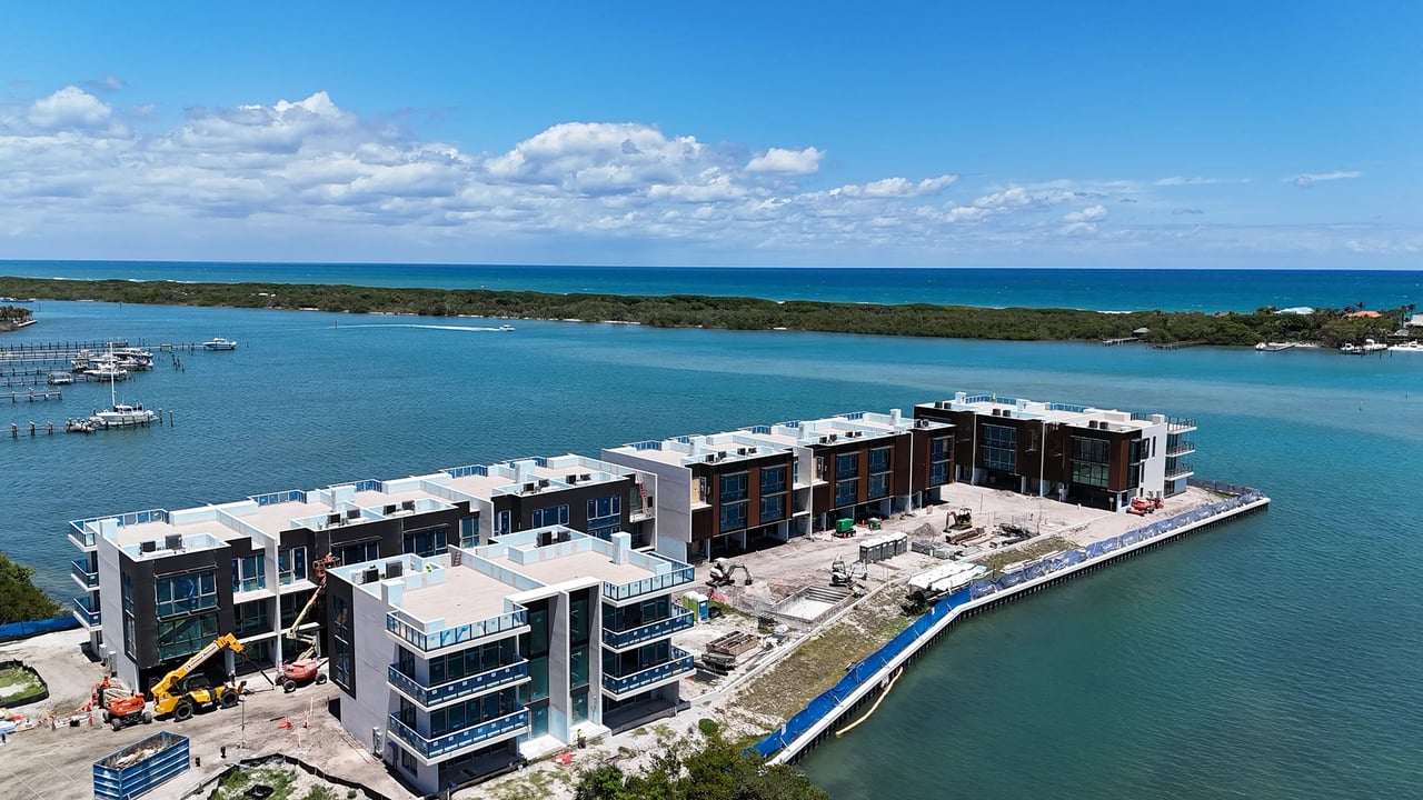 Construction Aerial Waterfront View at Forte Luxe on the Intracoastal Waterway in Jupiter