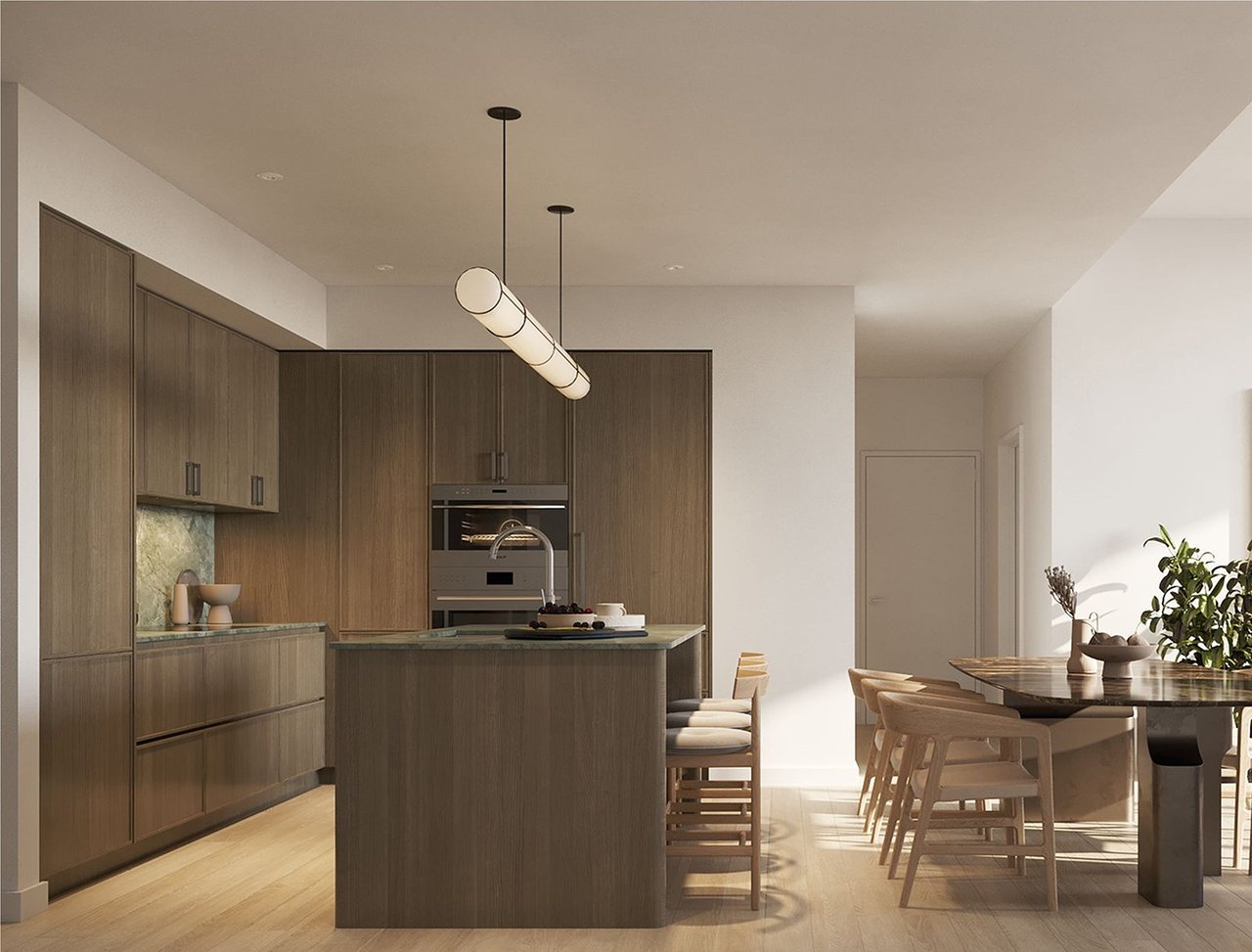 Rendering of residence kitchen at THE WELL Coconut Grove in Miami, Florida.
