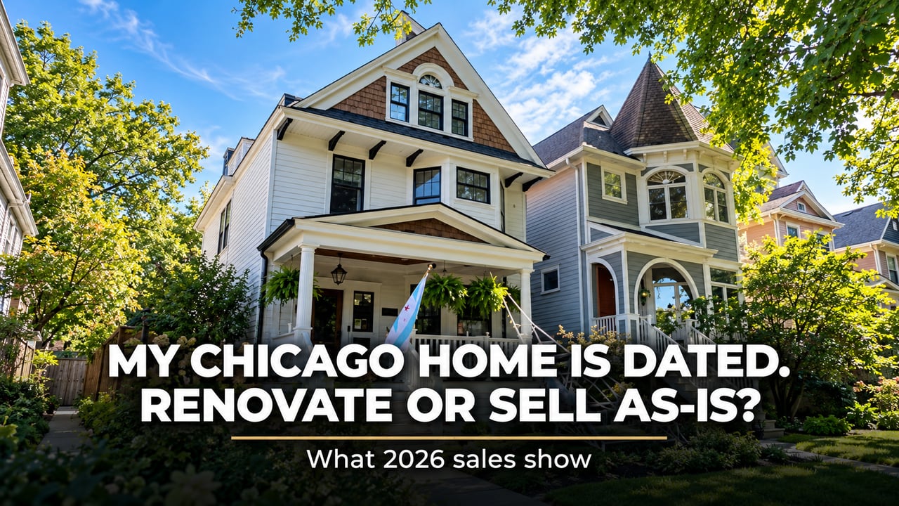 Older brick single-family home on a tree-lined residential street on Chicago's North Side