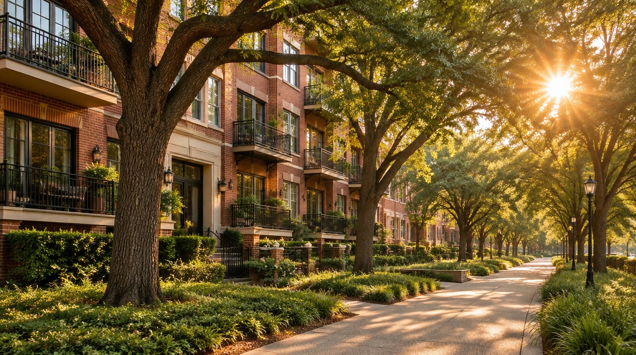 Morgan Stanley Dallas hub real estate impact: Uptown residences along a tree-lined trail - The Agency Dallas