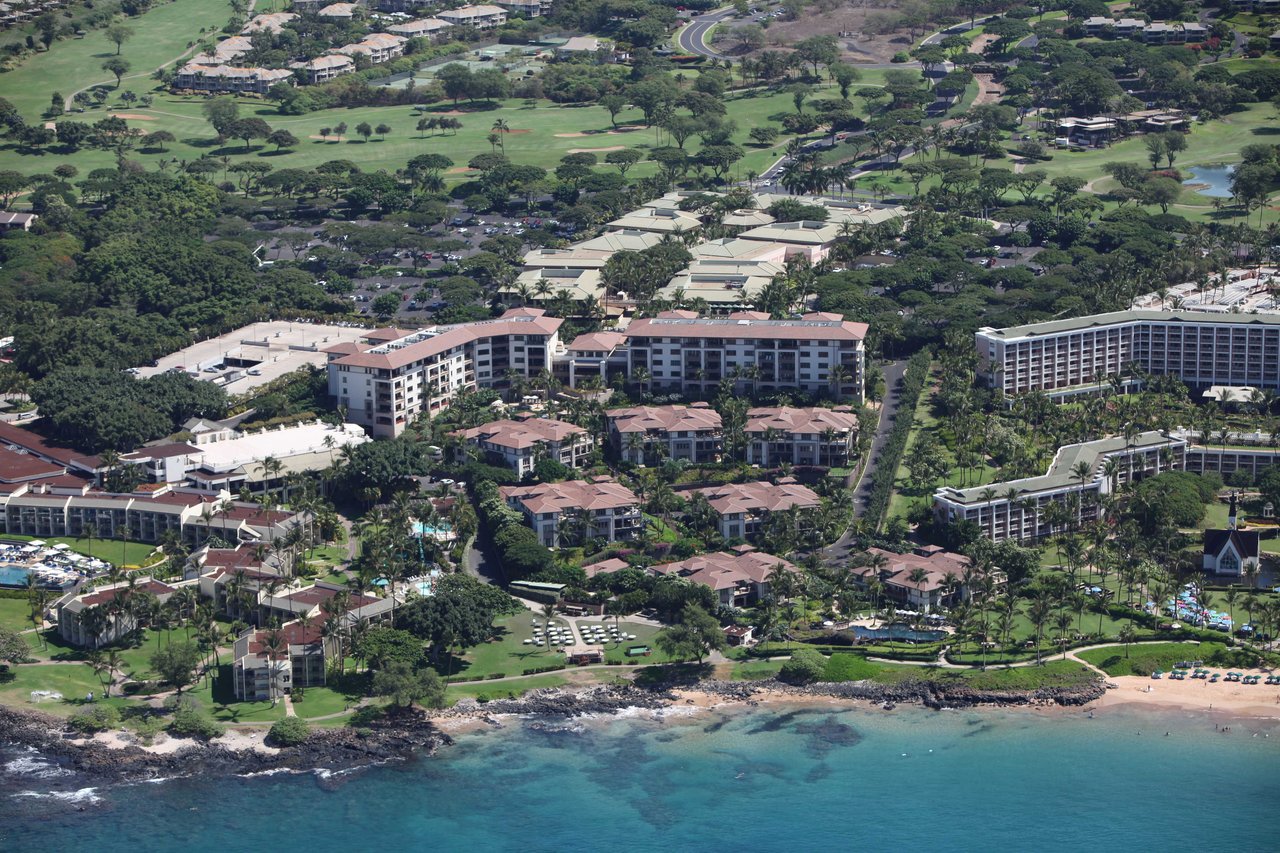 aerial photo of wailea beach villas in south maui featuring the grand wailea