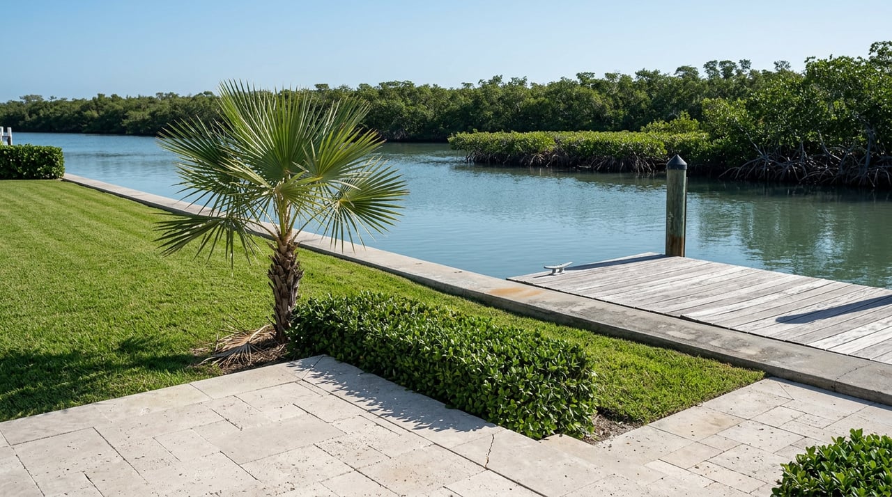 In Aqualane Shores, Two "Waterfront" Lots Can Carry Two Different Bills