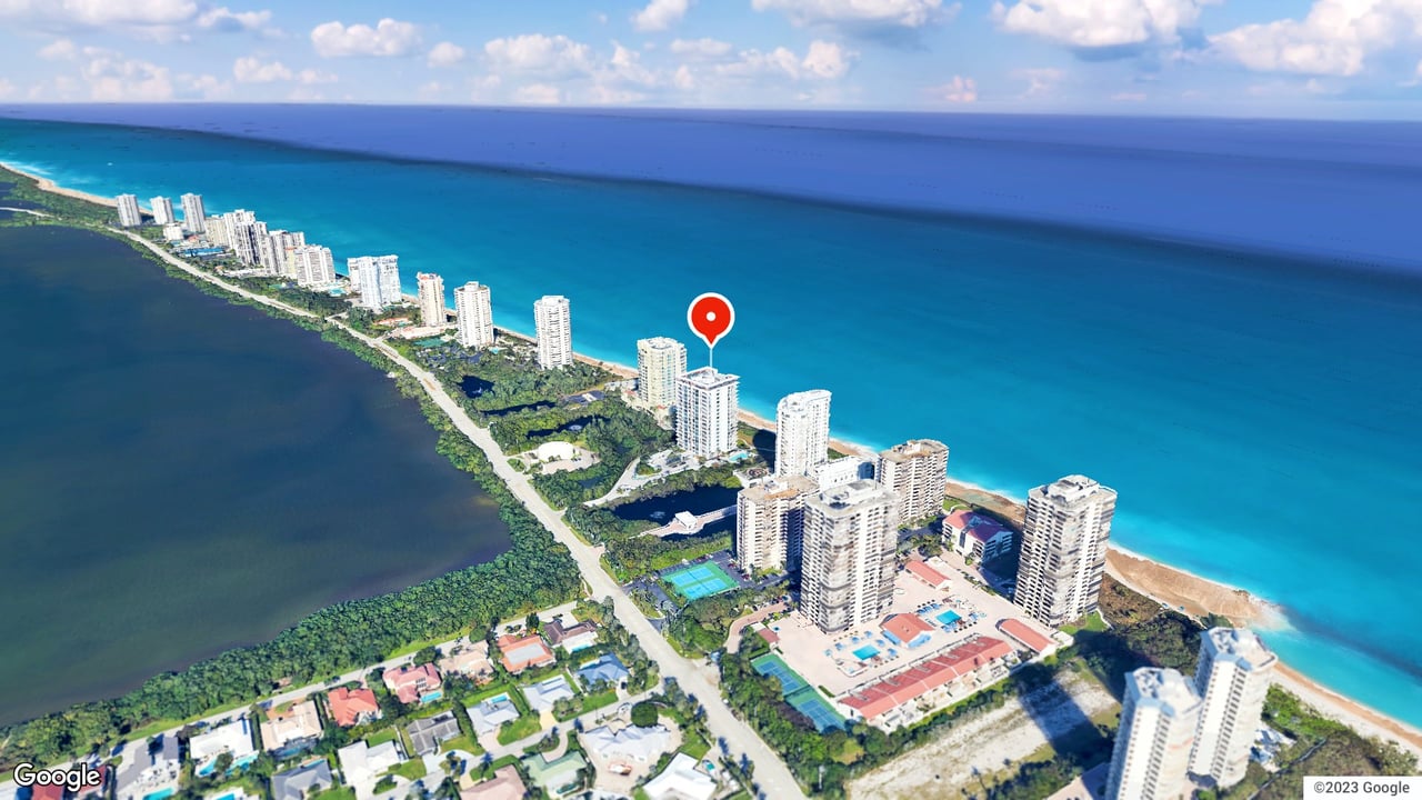 Aerial view of 5000 North Ocean condo, 5000 N Ocean Dr, Riviera Beach. Brandon Tillemans, Douglas Elliman.