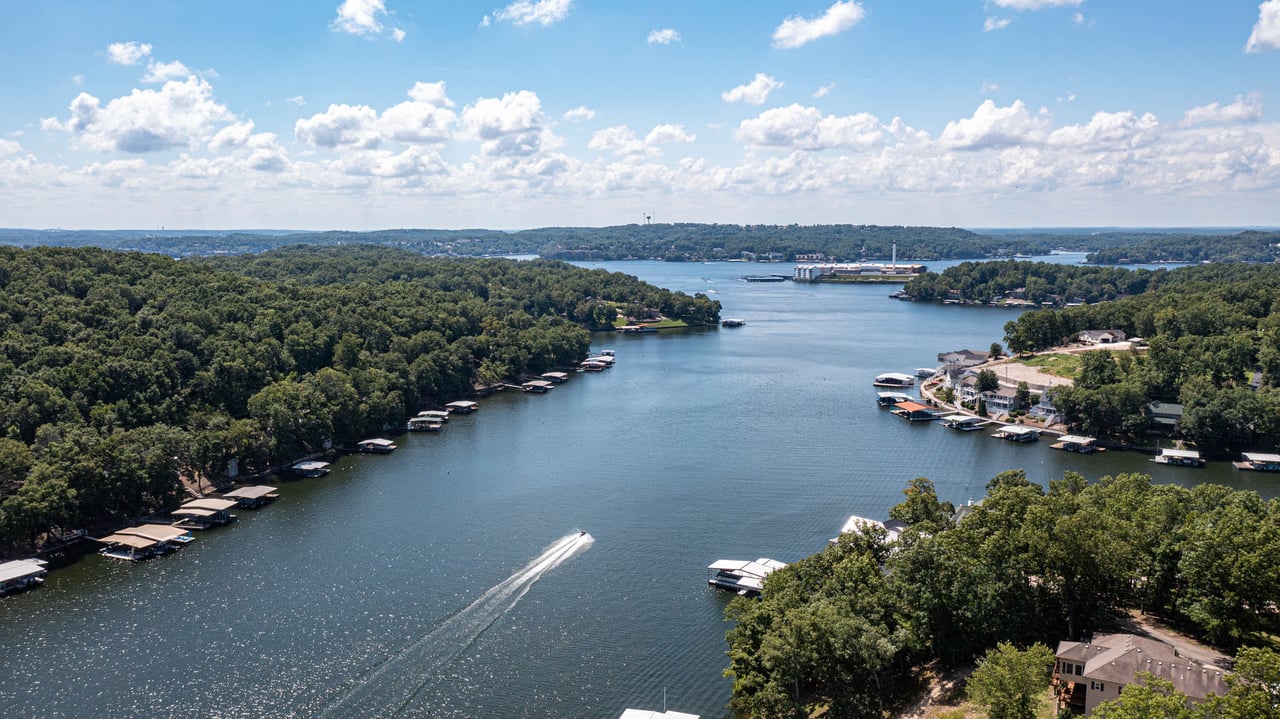 An aerial view of Lake of the Ozarks in Missouri