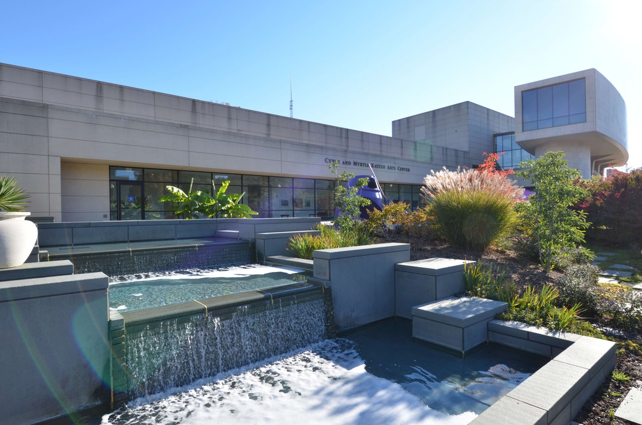 Water feature and garden at Katzen Arts Center in American University Park.