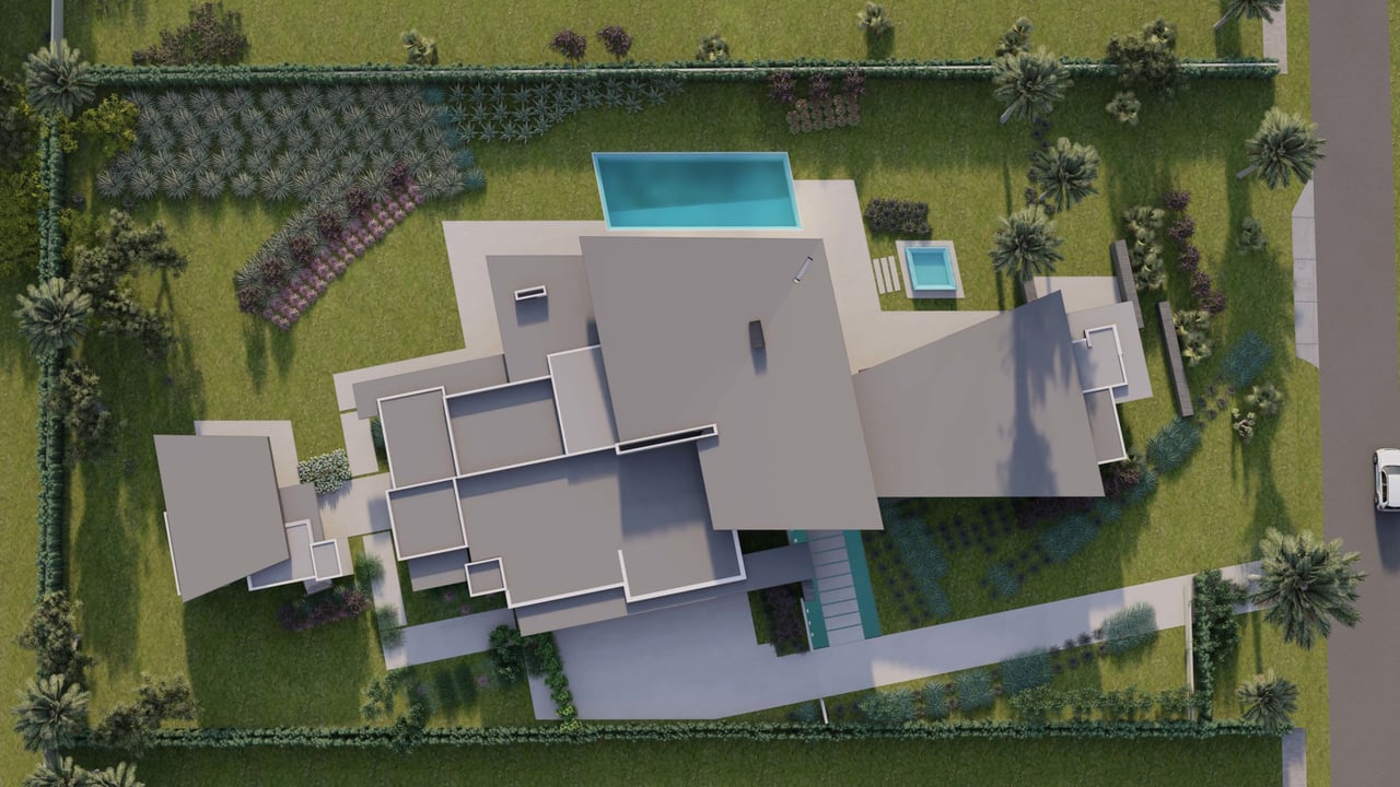 Aerial of luxury modern home in Paradise Valley