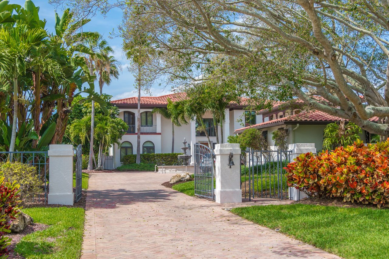 Palms bask in the sunlight, casting welcoming shadows on the road leading to a charming, weathered house.