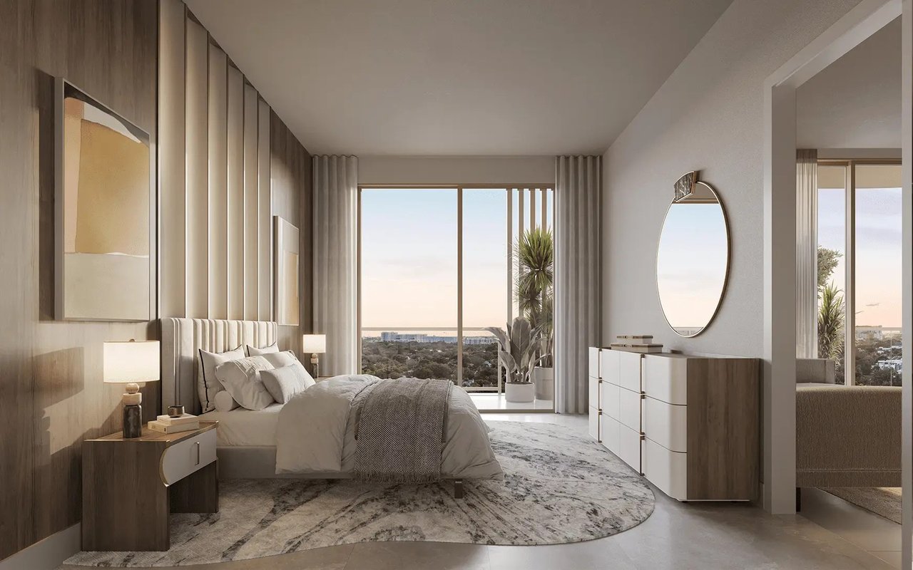 The Lincoln primary bedroom rendering in Coconut Grove, Miami.