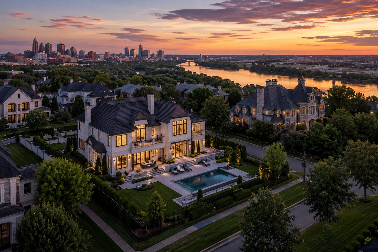 Panoramic view of luxury homes in Tennessee featuring upscale residences representative of the Nashville and Knoxville luxury real estate market in 2026.
