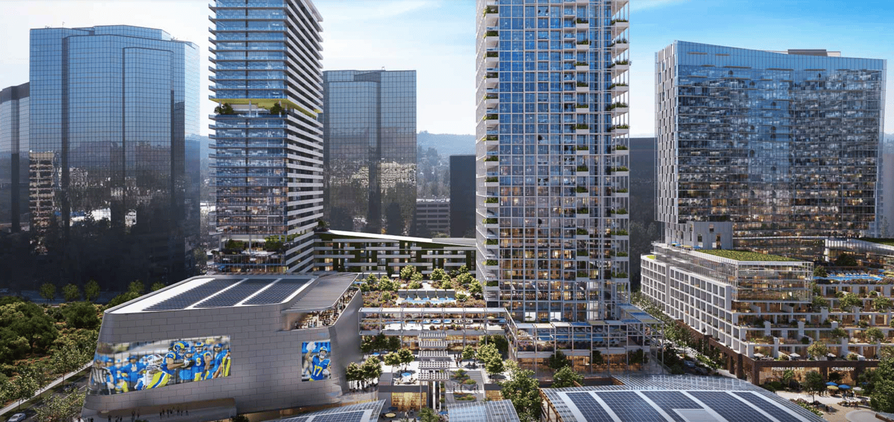 Rendering of Rams Village at Warner Center, the mixed-use development on the former Promenade mall site in Woodland Hills.