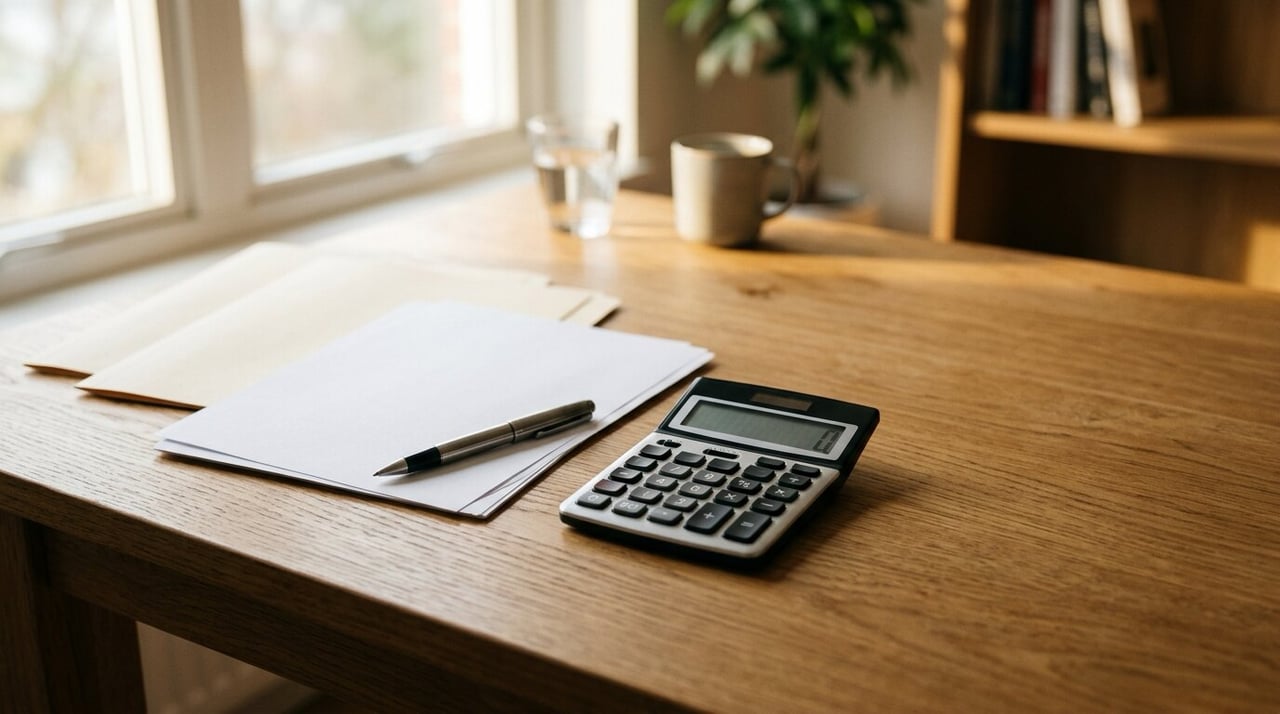Appraisal notice and tax statement with a calculator on a table, preparing a Williamson County property tax protest