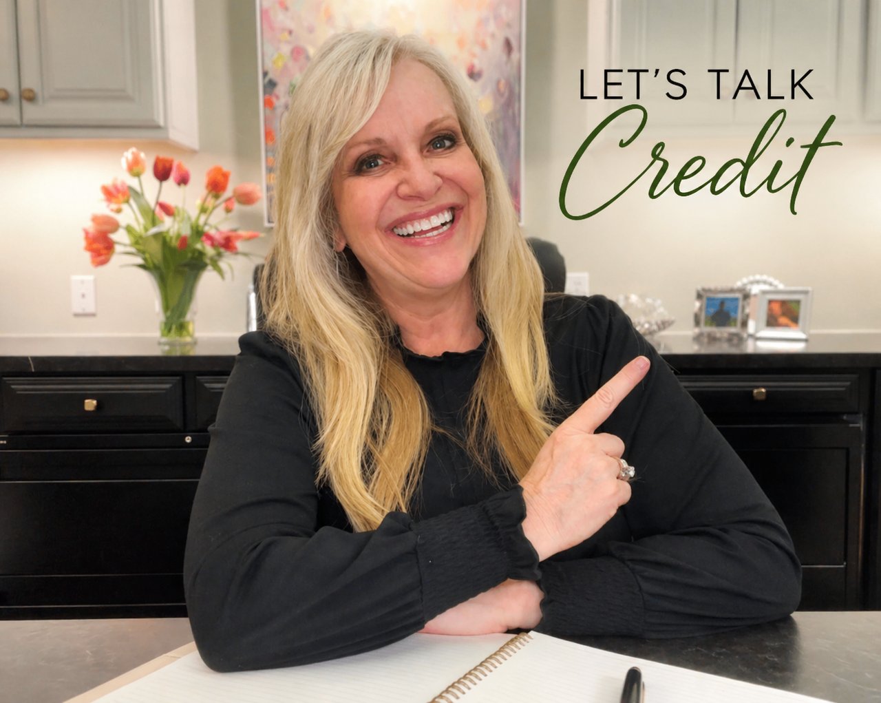 Sharla Ellis pointing with “Let’s Talk Credit” text, highlighting new credit score changes and homebuying opportunities in 2026