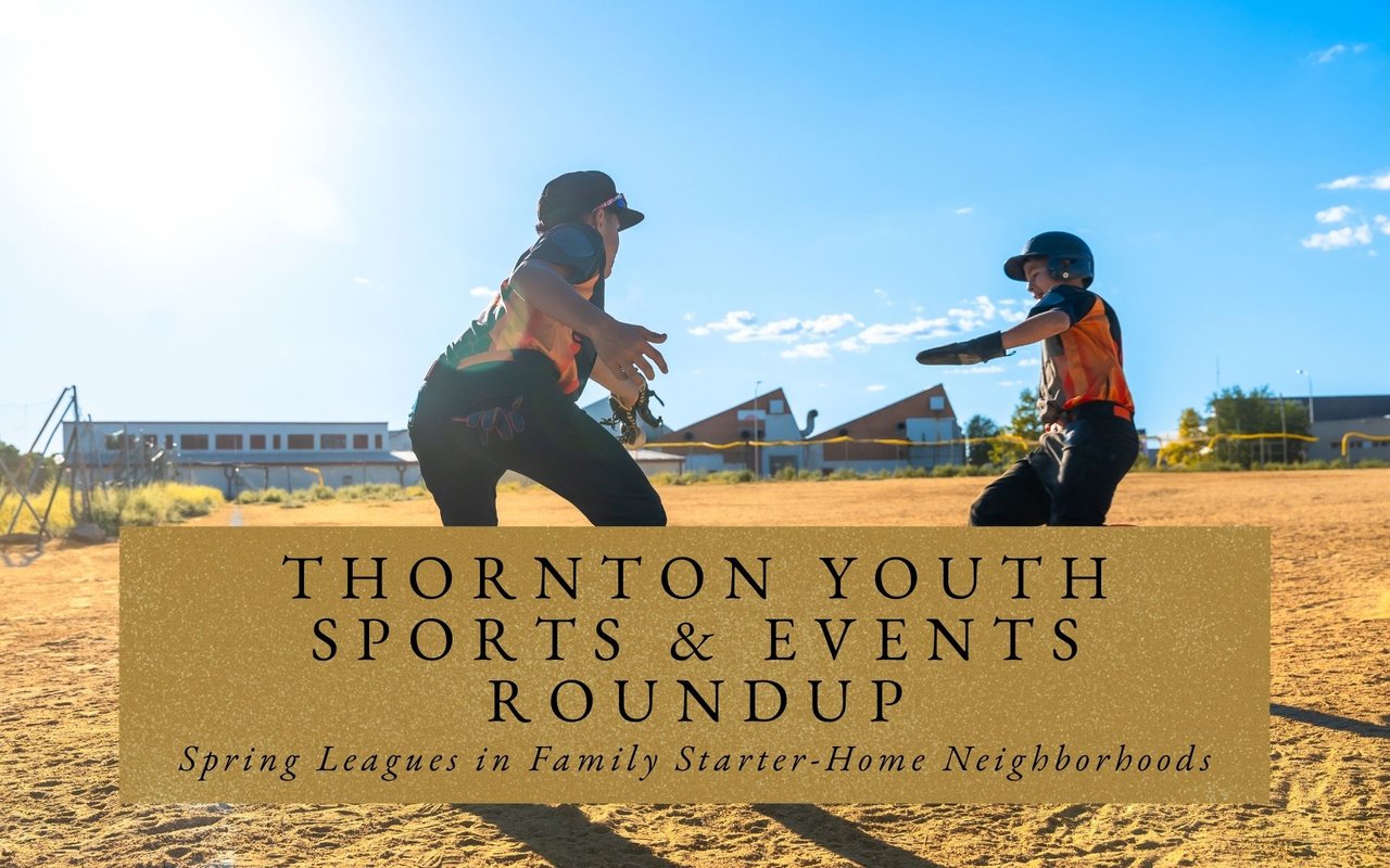 Youth baseball player at bat on a Thornton diamond while families watch from the bleachers