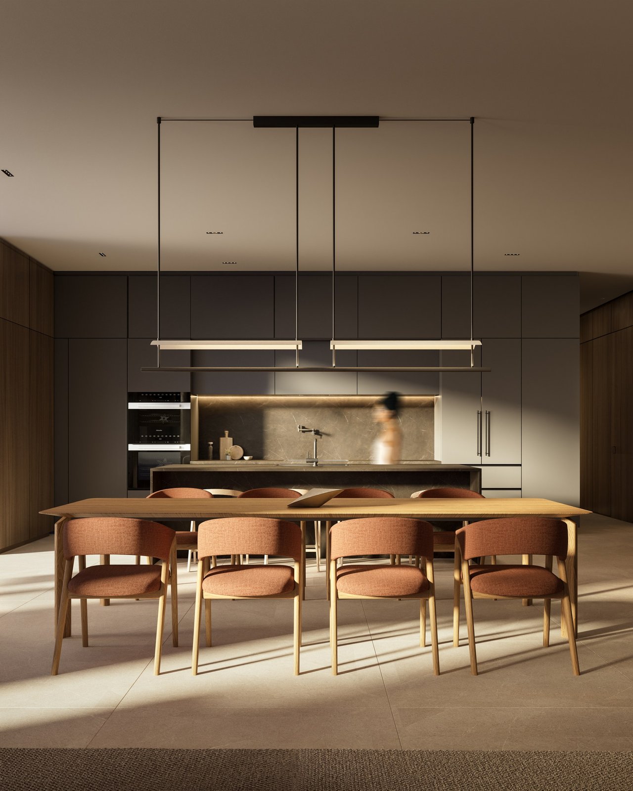 Rendering of the residence dining and kitchen at Colette Residences in South Brickell, Miami.