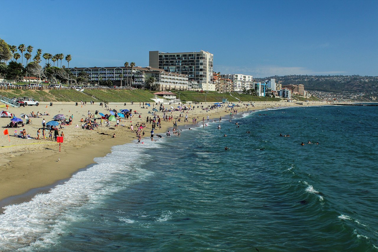 Redondo Beach shoreline and coastal residences seen from the pier