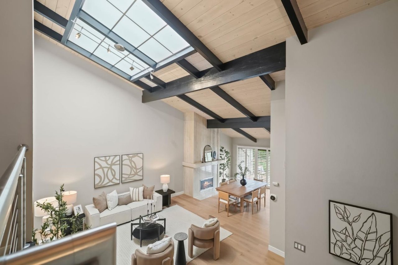 Spacious sky light over open living room in luxury home in Menlo Park California
