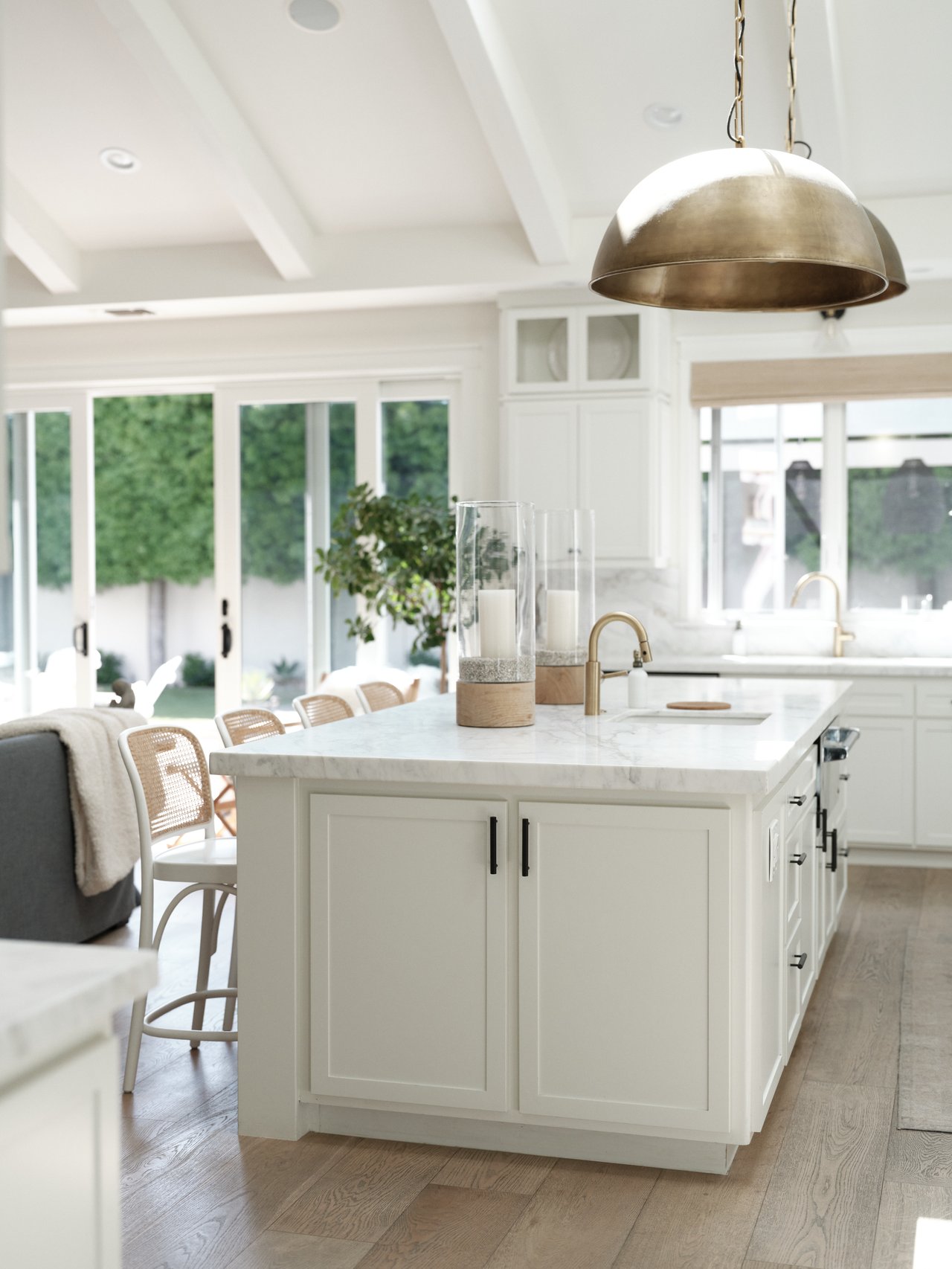 Anaheim Hills real estate bright kitchen with pendant light and views in California home