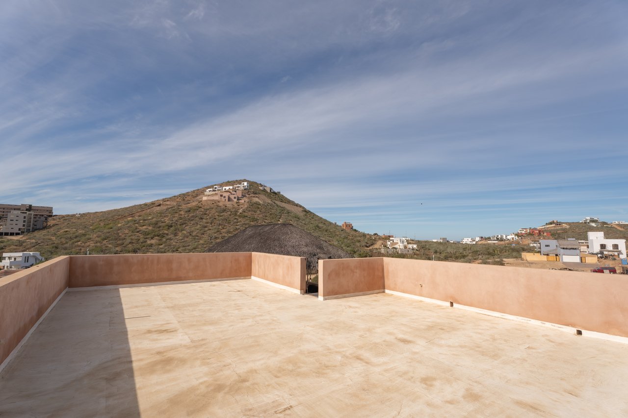 Main studio rooftop at The Studio House in Villas de Cerritos with open space ready for build-out and views in Cerritos, Baja California Sur.