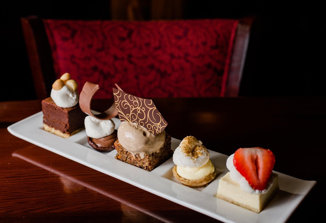 Elegant plated desserts served at the Harry Waugh Dessert Room in Tampa