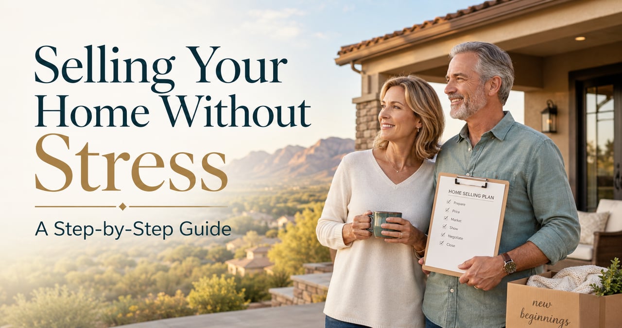 Couple preparing to sell their Prescott Valley home with a calm step-by-step home selling plan