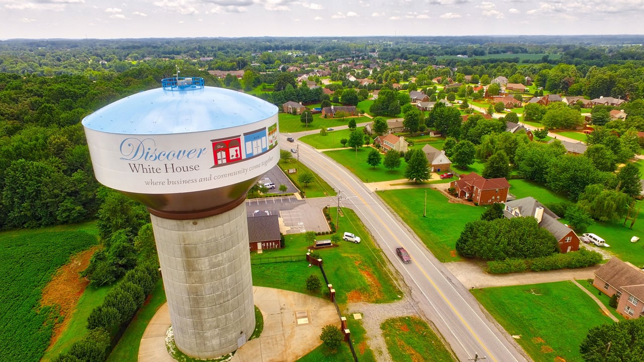 Aerial of White House Water Tower in TN