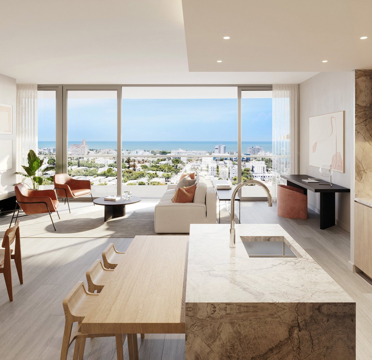 Kitchen with Bay Views at Five Park in Miami Beach
