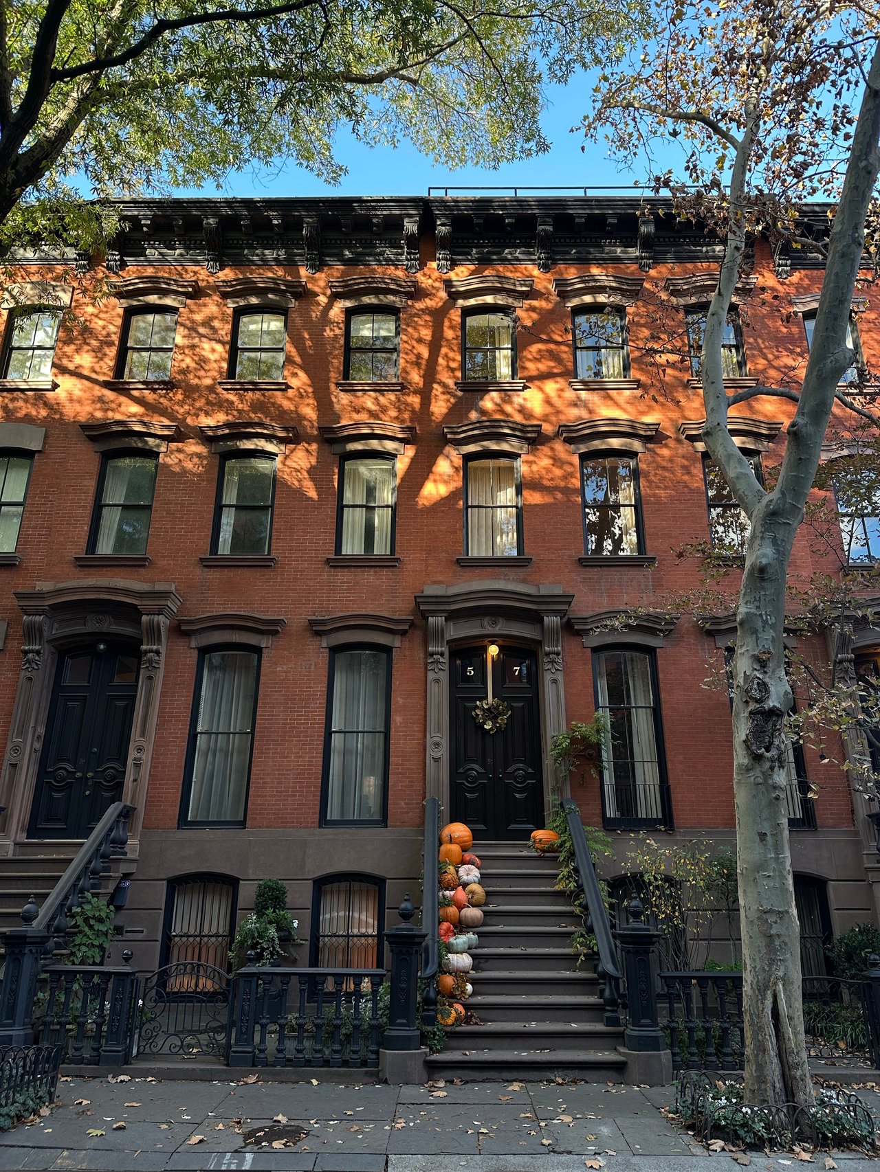 Historic brownstones, elegant townhouses, tree-lined blocks, and boutique condominiums along Hicks Street in Carroll Gardens, Brooklyn.