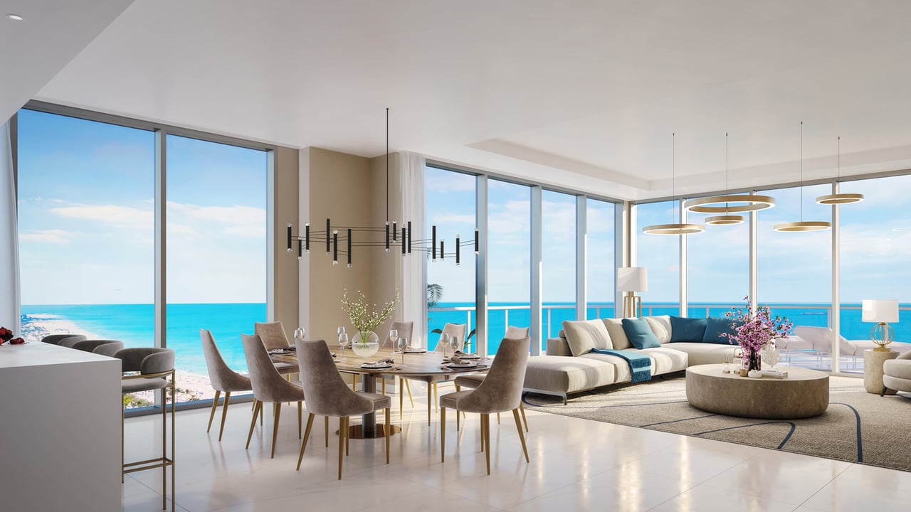 Selene Oceanfront Residences interior living room with panoramic views 