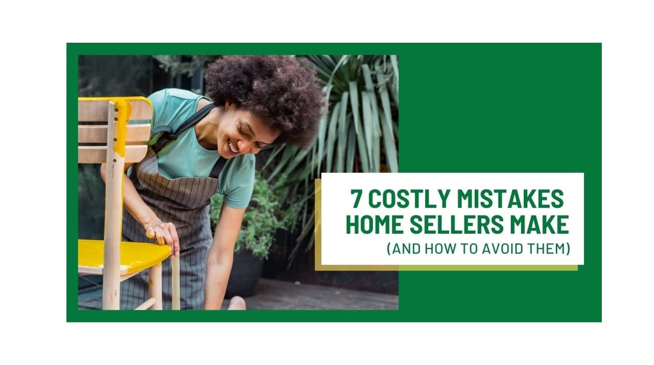 7 Costly Mistakes for Home Sellers and How to Avoid Them. Woman in a garden patio fixing and painting a chair yellow