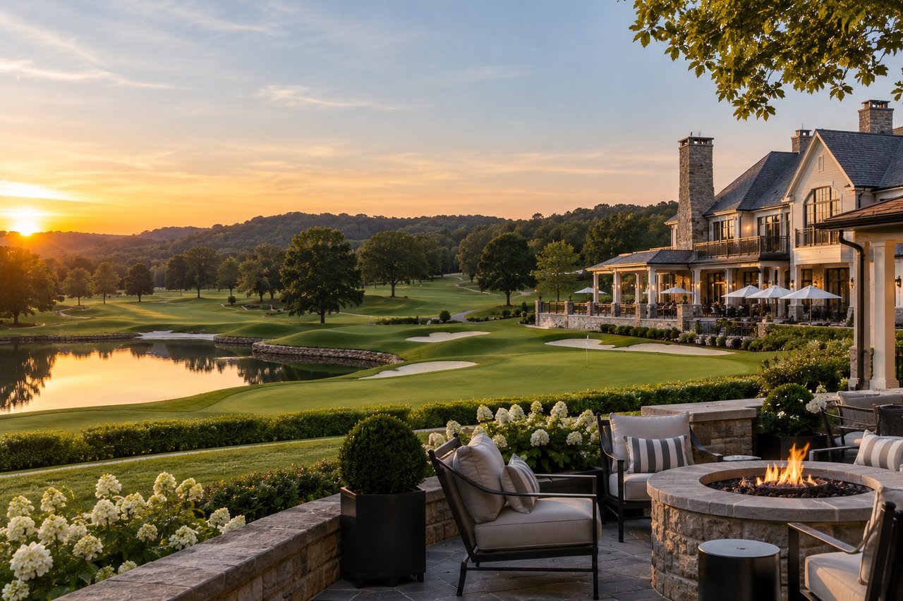 Luxury country club in Franklin and Brentwood, Tennessee, featuring a championship-style golf course, elegant clubhouse, manicured grounds, and upscale outdoor amenities.