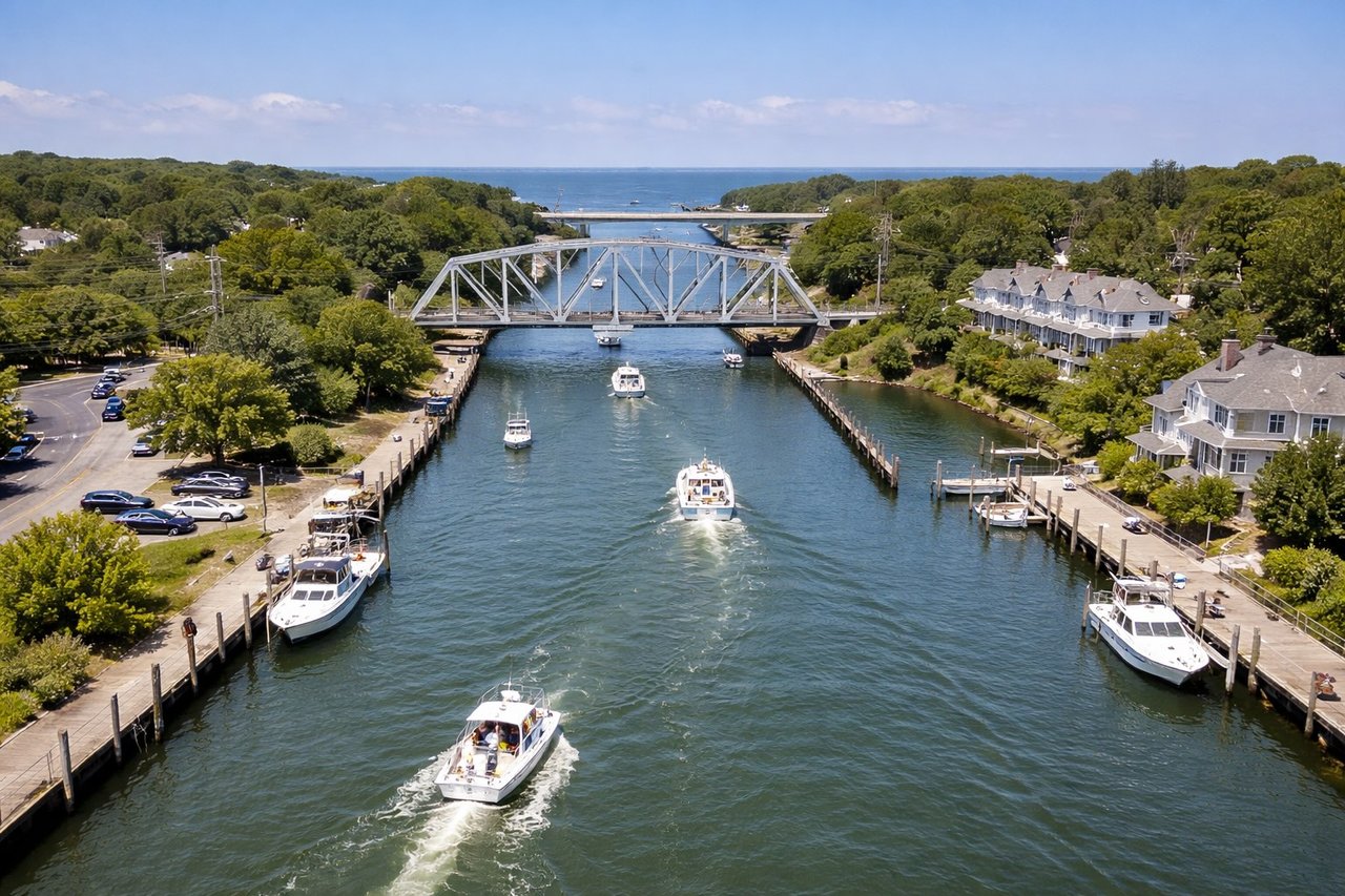 Boats traveling through Shinnecock Canal in Hampton Bays NY