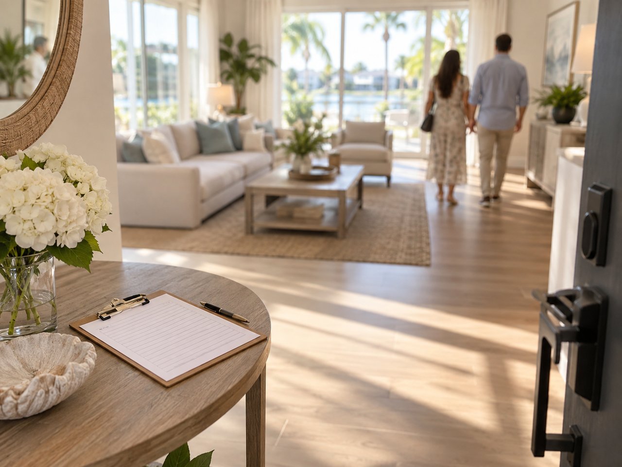 Staged living room during a Florida home showing
