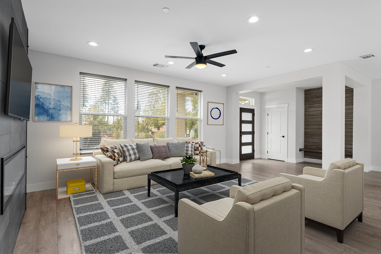 Spacious Living Room with Entry & Beautiful Gas Fireplace