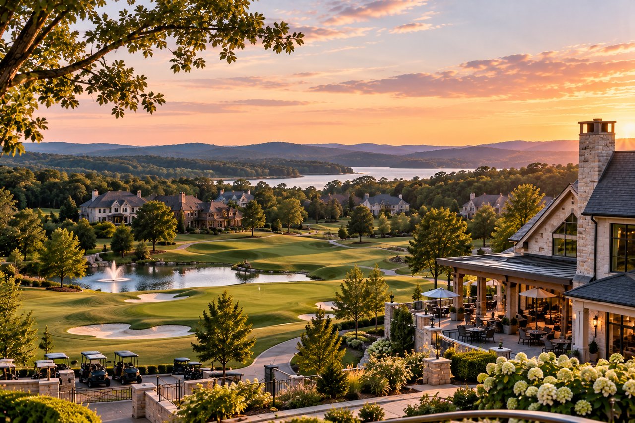 Luxury homes surrounding a scenic golf course in Gettysvue, West Knoxville, showcasing manicured fairways, country club amenities, and the upscale residential lifestyle of the community.