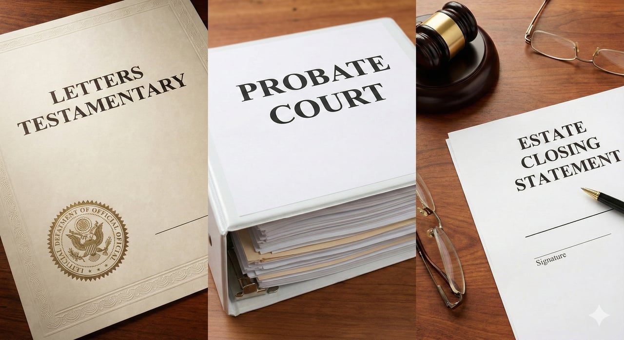 Probate court documents with gavel