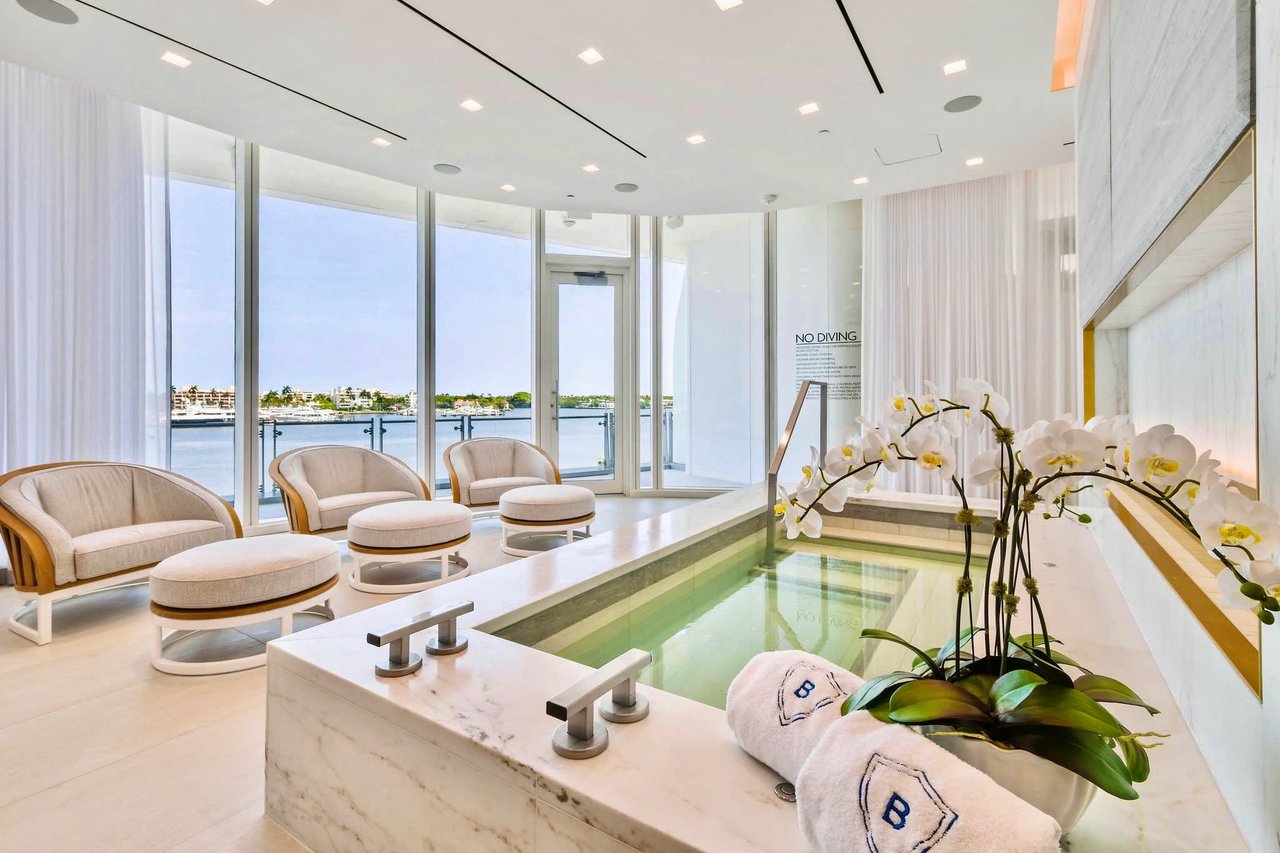 World class spa amenities at The Bristol for residents to enjoy with water views of the intracoastal.