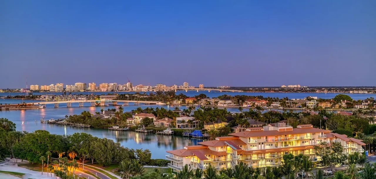 What does downtown Sarasota look like from the most expensive condo sold on Longboat Key?