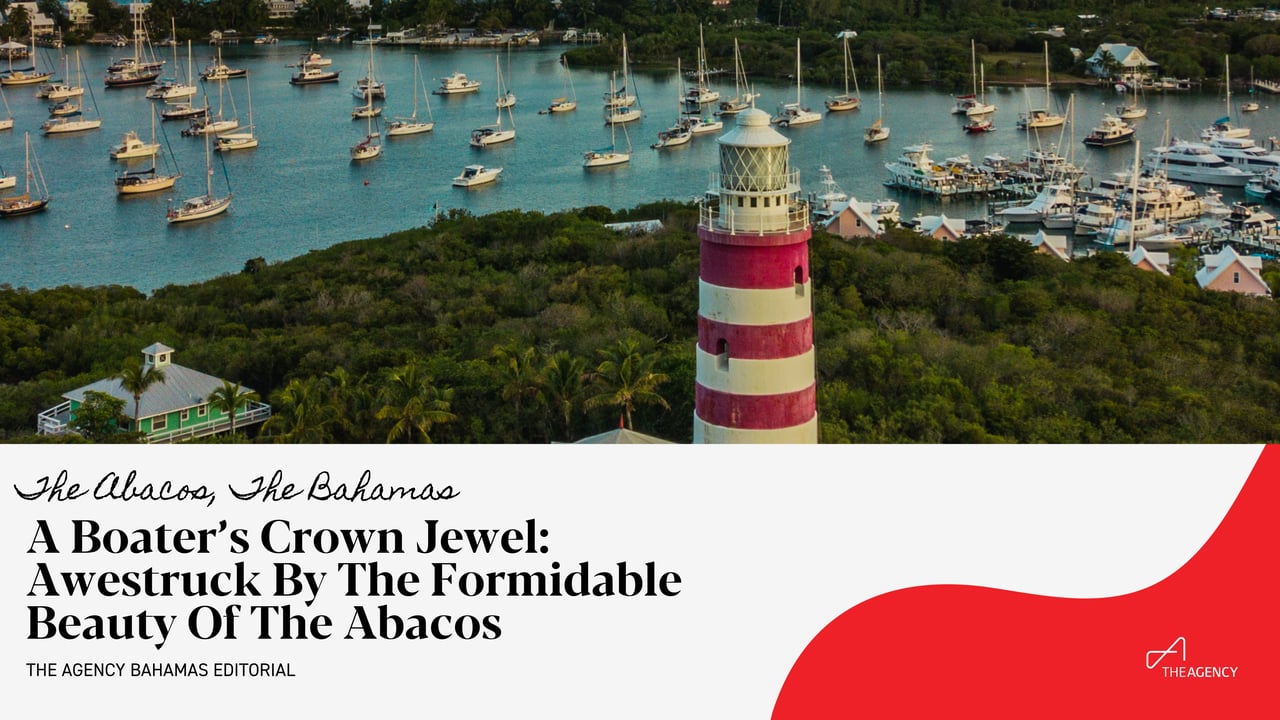 An aerial view captures a red and white striped lighthouse standing tall amidst lush green foliage.