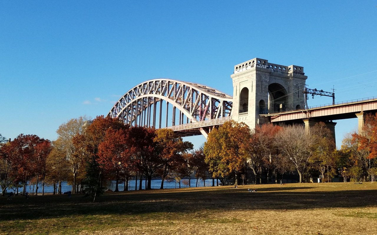 Queens bridge in autumn over water