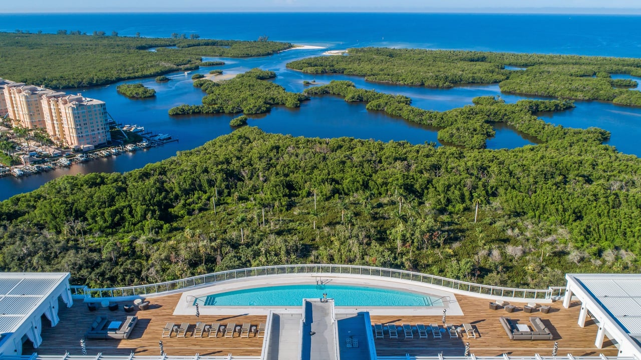 Kalea Bay rooftop pool overlooking coastal preserves and waterways