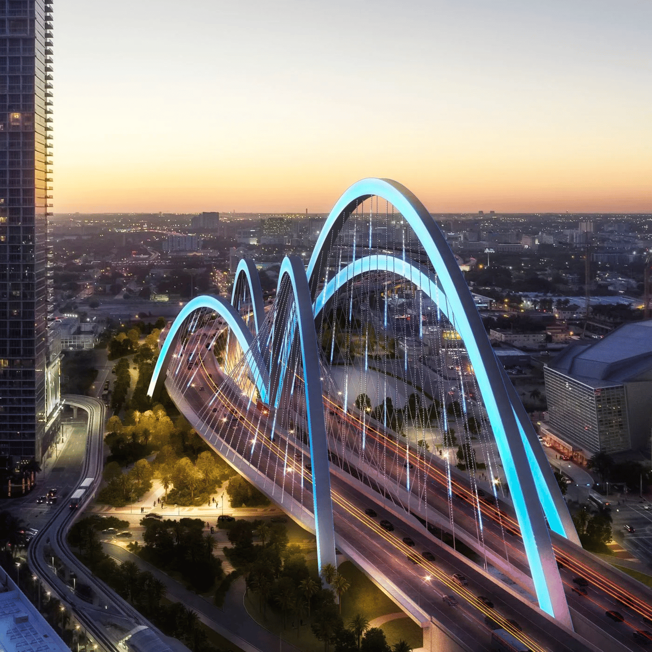 Construction is ongoing for Miami's new $840 million Signature Bridge and highway project, with an anticipated completion date set for late 2027 (Posted Jan 2024)