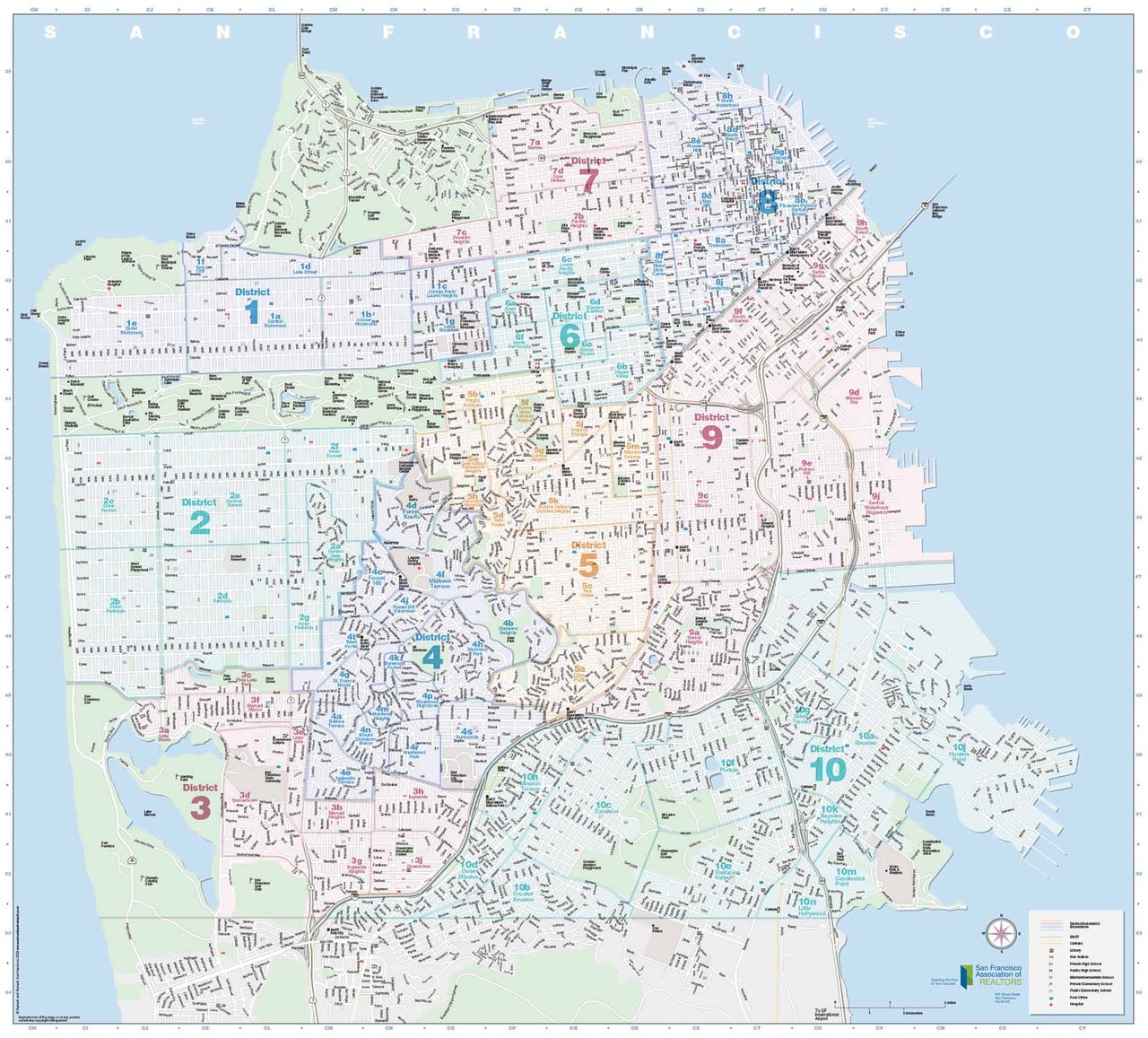 San Francisco MLS district map showing 10 numbered real estate zones and neighborhoods